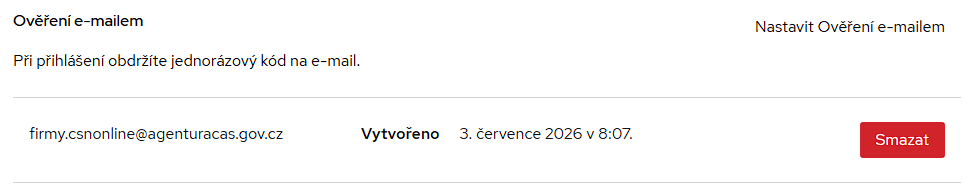 2FA ověření e-mailem - nastaveno