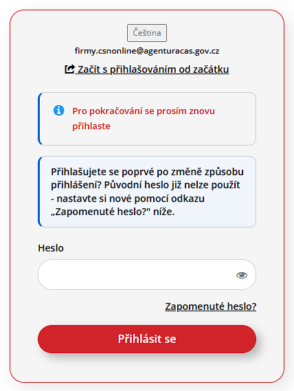 Přihlášení pomocí hesla