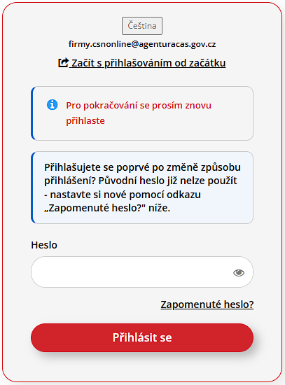 Přihlášení pomocí hesla